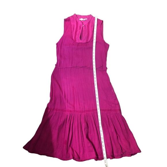 Zara Basic hot pink near sheer sleeveless prairie style midi dress - Picture 10 of 11